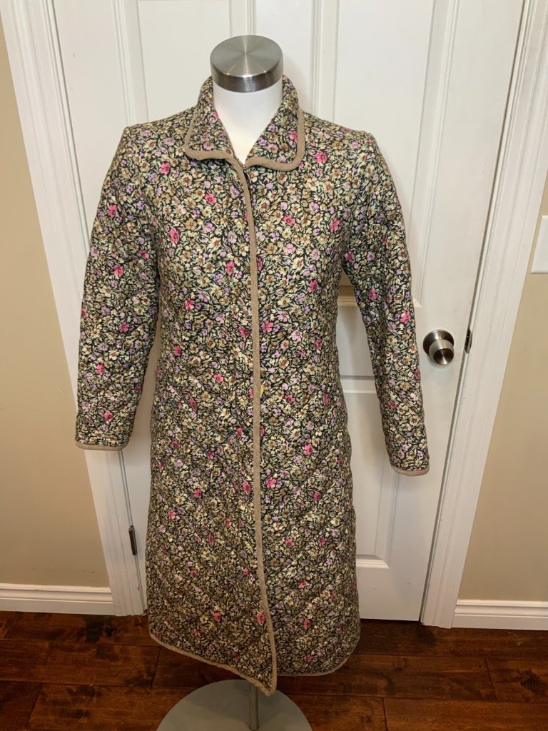 Loretta Caponi Long Quilted Floral Coat Jacket Nwt $1050, Size Xs